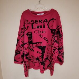 Scala Pink Abstract Sweater Vintage Made In Italy Stitched‎ No Size